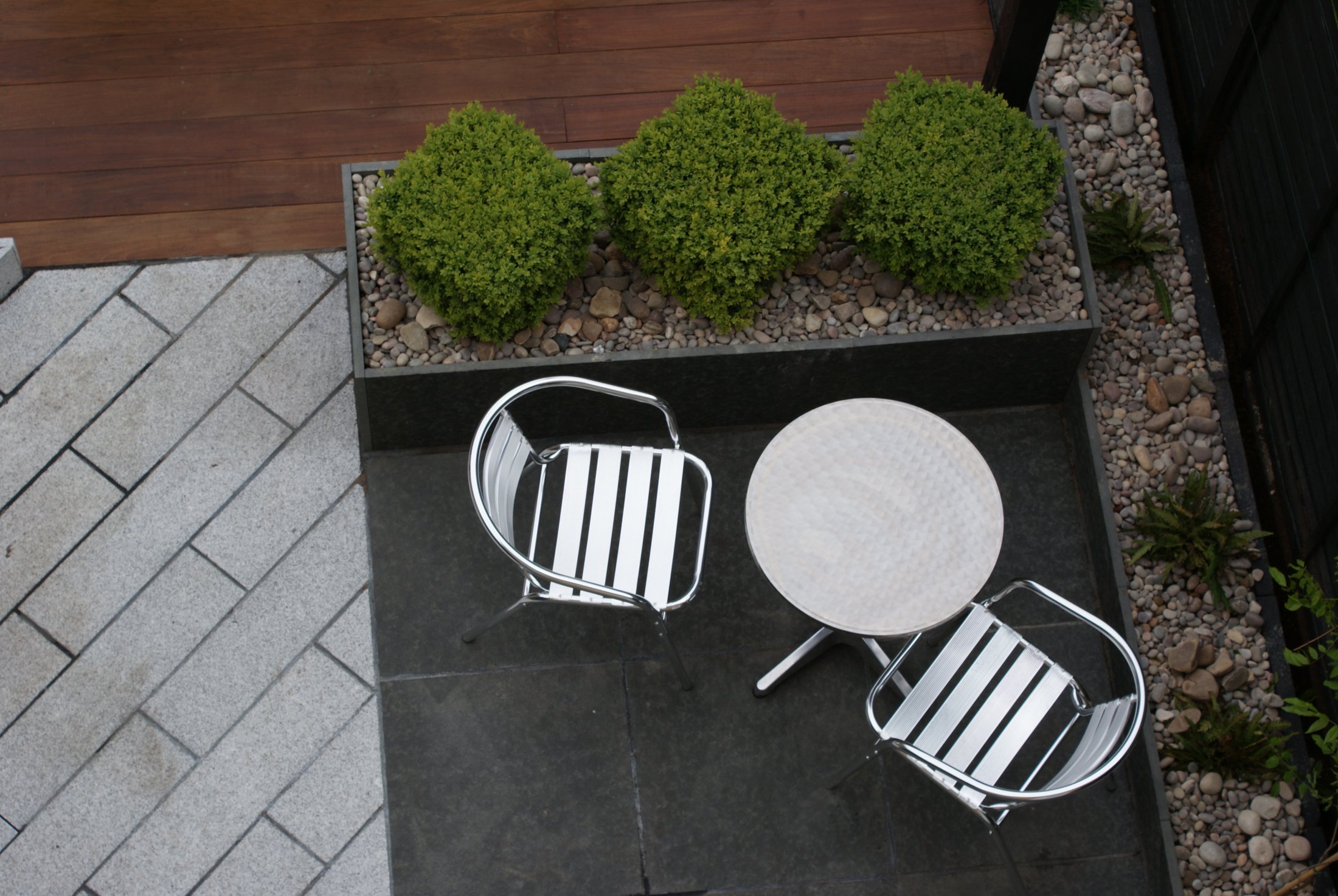 Contemporary garden design in hardwood and granite