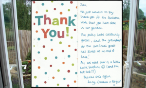 Thankyou card from a customer in March